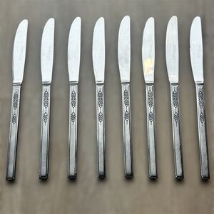 VTG Salem Victoria Scroll Butter Knives Set of 8 Stainless Japan MCM 7" RARE